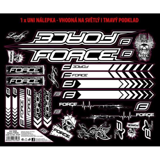 Autocolante cadru MTB logo Force 37x27 cm negru cu alb
