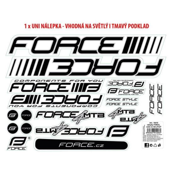 Autocolante cadru MTB logo Force 37x27 cm alb cu negru