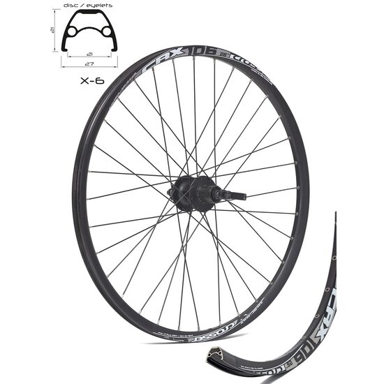 Roata CROSSER X6 32H 26" Spate QR Disc Caseta capsata butuc SHIMANO HM475 Negru