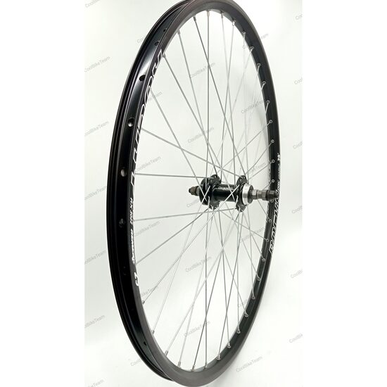 Roata spate Remerx Rocky Disc 622x22 dubla, simplu capsata, neagra, spite Sapim zinc, butuc alu Quando TD6R, pentru pinioane pe filet, disc, negru, ax cu piulite