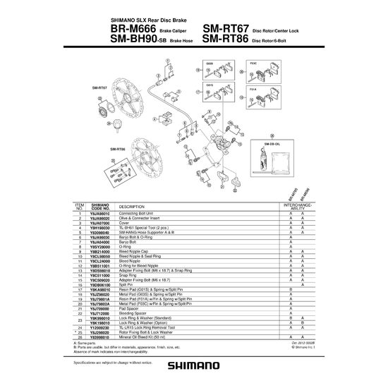PLACUTE DE FRANA SHIMANO BR-M666 G01S 