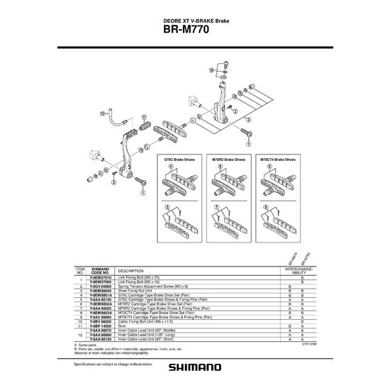 SABOTI DE FRANA REZERVE SHIMANO BR-M770 S70C