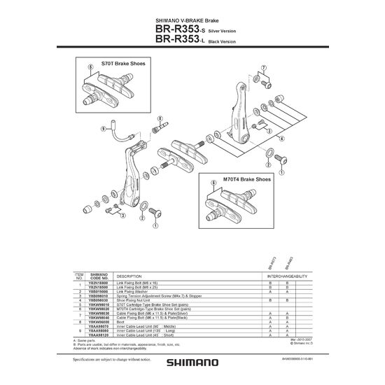 SABOTI DE FRANA REZERVE SHIMANO BR-R353 S70T
