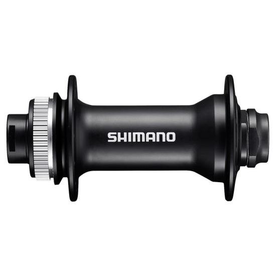 BUTUC FATA SHIMANO HB-MT410, 32H, OLD 100MM, AX E-THRU 15MM (FARA AX), PT. ROTOR CENTER LOCK, FARA PIULITA DE STRANGERE, NEGRU, AMBALAT IND.