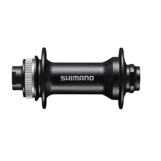 BUTUC FATA SHIMANO HB-MT410-B, 32H, OLD 110MM, AX E-THRU 15MM (FARA AX), PT. ROTOR CENTER LOCK, FARA PIULITA STRANGERE, NEGRU, AMBALAT IND.